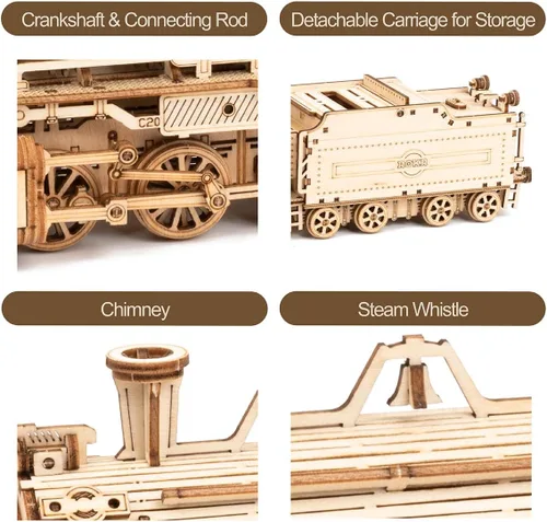 Vista 3 de ROKR Rompecabezas de madera 3D para adultos, kits de modelo de tren mecánico, rompecabezas de acertijos, kits de construcción de vehículos, regalo