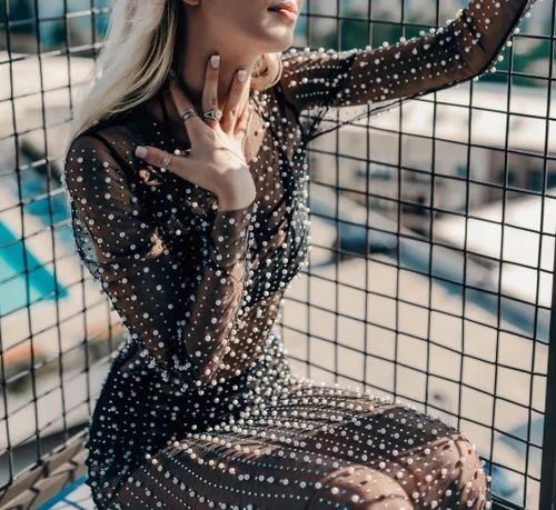 Vista 6 de Owl's-Yard Vestido largo de malla transparente con diamantes de imitación para mujer, vestido largo para playa, traje de baño, bikini Negro