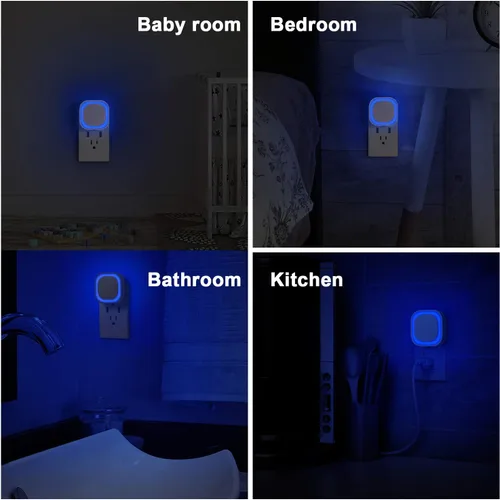 Vista 4 de Paquete de 2 luces nocturnas enchufables regulables, luz nocturna azul, sensor automático de atardecer a amanecer, luz nocturna LED, brillo suave