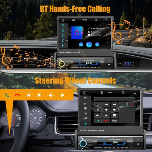 Vista 13 de [Actualización] Reproductor estéreo de coche de un solo DIN compatible con Apple Carplay y Android Auto - Pantalla táctil motorizada abatible de 7