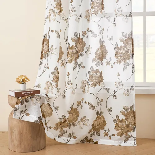 Vista 10 de FOLKSIDE - Cortinas florales azules, 63 pulgadas de largo, juego de 2 paneles, bolsillo para barra, cortinas florales semitransparentes