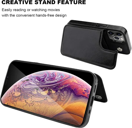 Vista 5 de ONETOP - Funda tipo cartera compatible con iPhone 12 Pro Max con tarjetero, piel sintética, ranuras para tarjetas, doble cierre magnético y funda