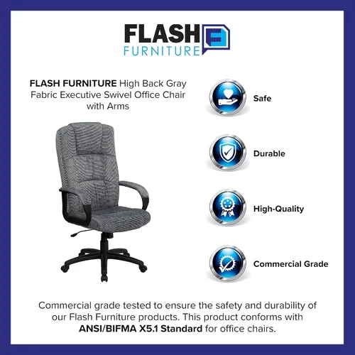 Vista 5 de Flash Furniture Rochelle Silla de oficina giratoria ejecutiva de tela gris con brazos