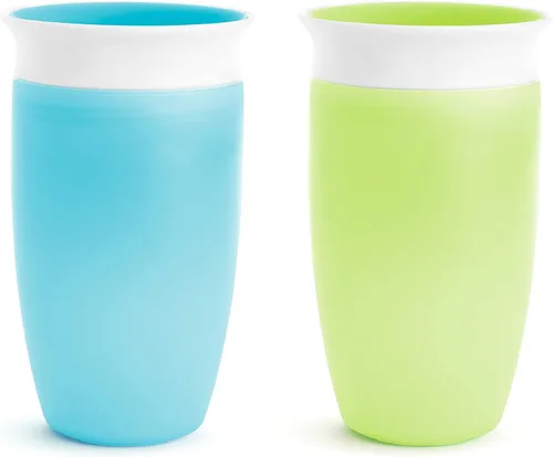 Vista 2 de Munchkin® Miracle® 360 Toddler Sippy Cup, a prueba de derrames, 10 onzas, paquete de 2, verde/azul & ® Miracle® 360 tapas para vasos, 4
