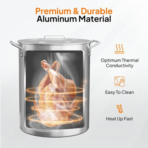 Vista 4 de Bonnlo olla de stock de aluminio de 30 cuartos para hervir mariscos, cangrejos y camarones, freír pavo y cocinar tamales al vapor, olla grande