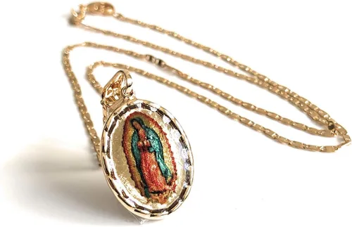 Vista 2 de Virgen de Guadalupe - Collar con medalla de ambos lados, cadena de ancla de 17.5 pulgadas
