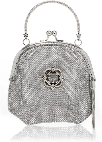 Vista 16 de Bolso de malla vintage para noche, bolso de mano antiguo para baile de graduación, cóctel, fiesta, fiesta brillante