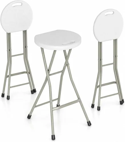 Vista 17 de GYMAX Taburete plegable, taburete de bar plegable portátil de 18 pulgadas con asa y marco de acero, 330 libras, resistente, plegable, ligera, silla
