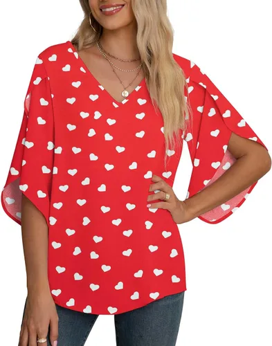 Vista 21 de Blusas de gasa con mangas 3/4 arrugadas de otoño para mujer de Jouica 01amy Verde