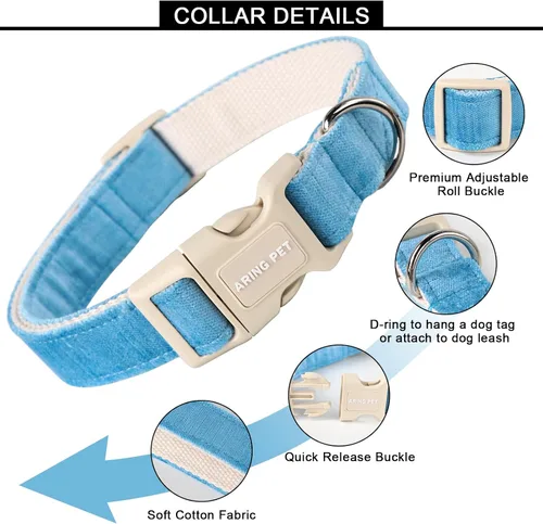 Vista 2 de Aring Pet Collar de algodón, ligero y ajustable, con hebilla de liberación rápida para perros pequeños, medianos y grandes, para cachorros, azul