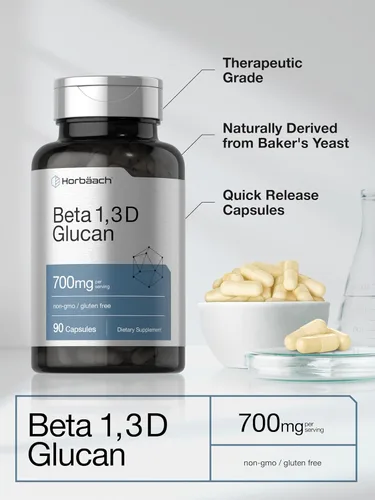 Vista 4 de Horbäach Beta Glucan 1 3D 700 mg 90 Cápsulas Beta 1,3, 1,6 D Glucano Suplemento sin OMG, sin gluten