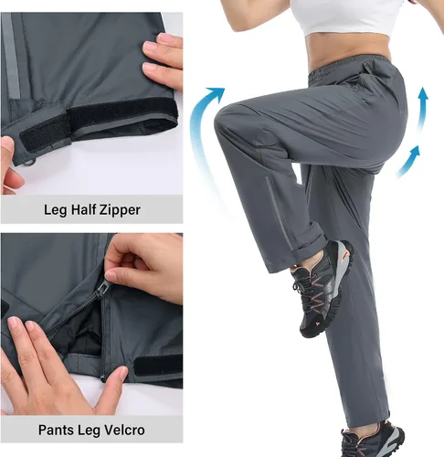 Vista 3 de Pantalones de lluvia para mujer, impermeables, ligeros, transpirables, senderismo, ciclismo, al aire libre, con bolsillo