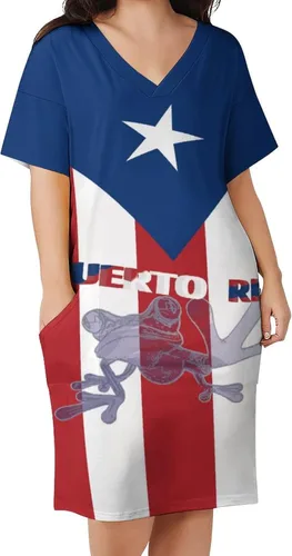 Vista 2 de Vestido suelto con bolsillo y bandera de Puerto Rico para mujer, talla S