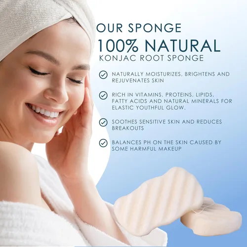 Vista 3 de Esponja Konjac (4 unidades) 100% natural y libre de tintes No tóxica Biodegradable Ecológica Embalaje sin plástico