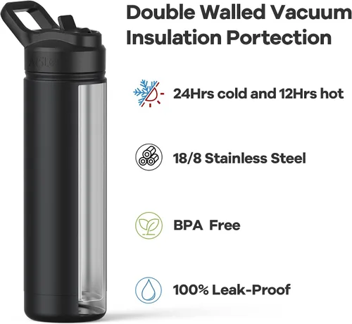 Vista 3 de Botella de agua para hombre de 64 onzas con aislamiento de acero inoxidable con popote