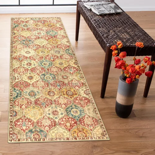 Vista 69 de Lahome - Alfombra marroquí antideslizante y lavable, pequeña alfombra oriental para dormitorio, cocina, entrada, baño, entrada, 61 x 91 cm, crema