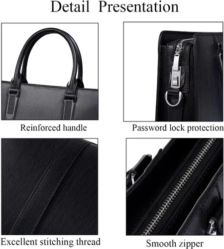 Vista 3 de Maletines de cuero genuino para hombres bolsa de ordenador portátil con cerradura 14 pulgadas Business Messenger Bag
