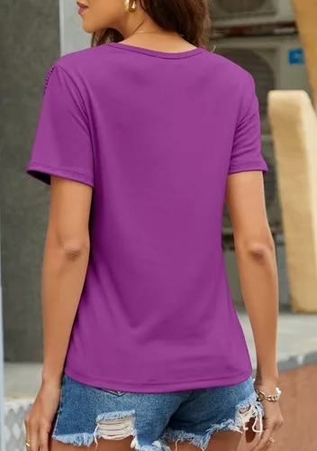 Vista 2 de PESION Camisas de manga corta con flecos para mujer, blusa con ribete de borlas