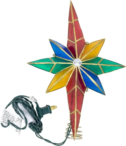 Vista 5 de Kurt Adler Adorno para árbol de Navidad, Estrella de Belén multicolor de capiz con 10 luces y centro de gema