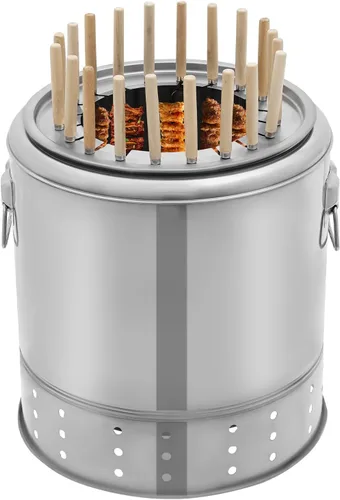 Vista 12 de Parrillas de carbón portátiles grandes, parrilla vertical para ahumar, barril de malla con brochetas de Kabob, asador de barbacoa de acero