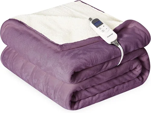 Vista 15 de Manta eléctrica térmica de 50"x60", manta de franela suave y sherpa reversible con 10 ajustes de calor, 12 configuraciones de temporizador y apagado
