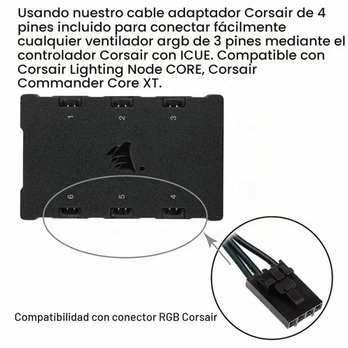 Vista 2 de Cable adaptador de 4 pines airgoo, solo para el conector RGB de 4 pines del controlador Corsair Commander Core XT, conversión a conector ARGB de 5 V