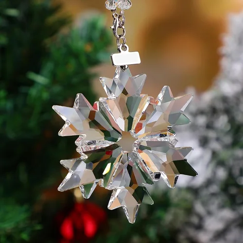 Vista 4 de Remerry Adorno Navideño de Copo de Nieve de Cristal para Árbol, Colgante de Cristal Transparente de Copo de Nieve Adorno Navideño Regalos