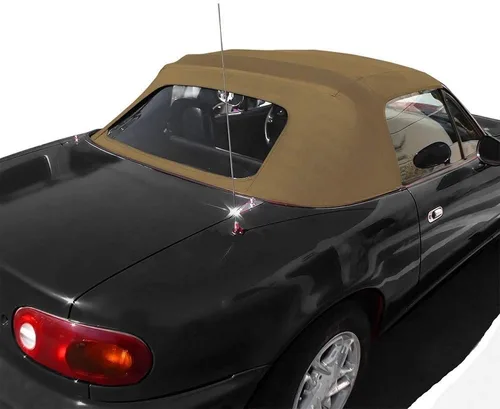 Vista 2 de Compatible con Mazda Miata Convertible Top 2 Piezas Cremallera Estilo Fábrica con Ventana de Plástico 1990-2005 Negro