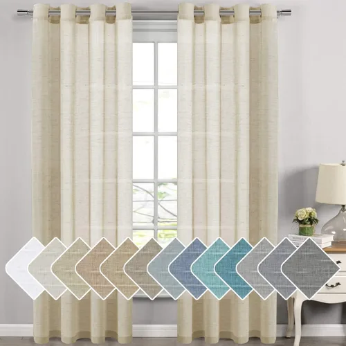 Vista 39 de H.VERSAILTEX Cortinas de lino de mezcla natural para sala de estar/cortinas de lino semitransparentes reductoras de luz de 54 pulgadas de largo