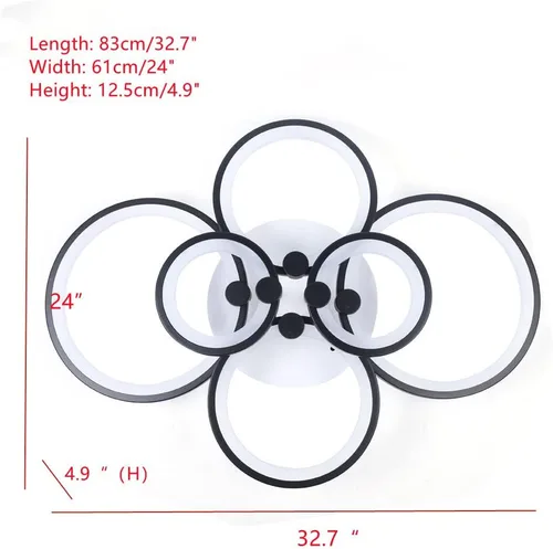 Vista 2 de Lámpara de techo moderna LED de 6 cabezales con anillo circular con control remoto, lámpara de montaje empotrado, lámpara acrílica regulable de 3