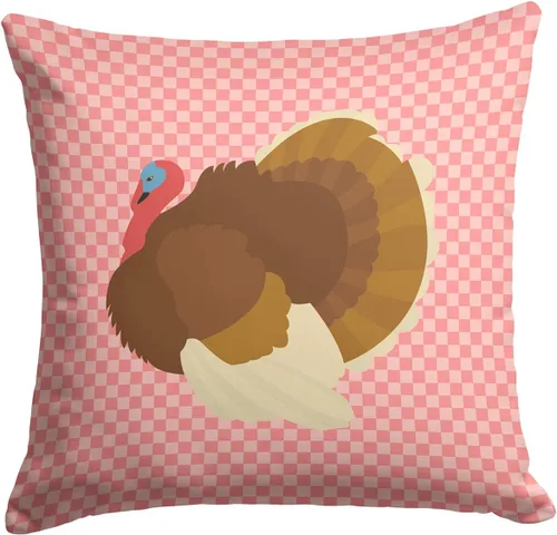 Vista 242 de Caroline's Treasures BB8163PW1414 Beltsville - Almohada decorativa de tela a cuadros pequeños, color blanco, pavo y gallina azul, lavable a máquina