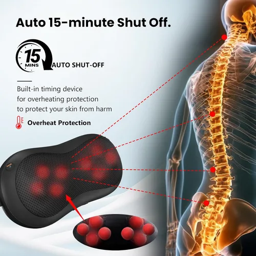 Vista 4 de Almohada de masaje ajustable para cuello y hombros con correa mágica, motor de cobre de alta potencia, control manual y masajeador de espalda