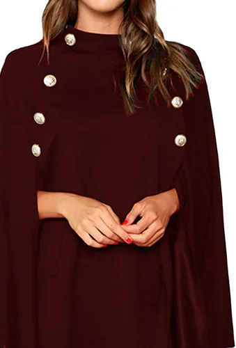 Vista 3 de MakeMeChic capa elegante para mujer con botones con mangas tipo poncho estampado a cuadros abrigo