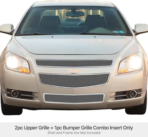 Vista 3 de APS Rejilla de malla cromada de acero inoxidable premium compatible con Chevy Malibu 2008 2009 2010 2011 2012 parachoques inferior superior