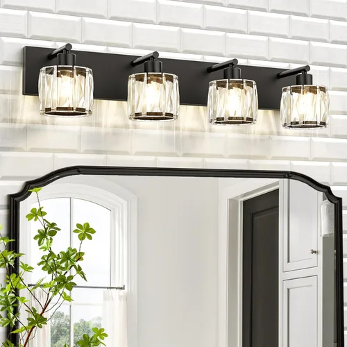 Vista 21 de VOLISUN Luces de Tocador de Cristal - 2 Luces Modernas de Acero Inoxidable para Baño Sobre Espejo, Acabado Cromado - Certificado UL