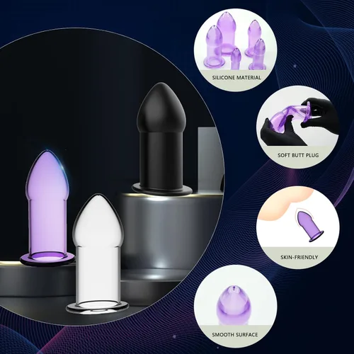 Vista 3 de AMAZBEE Juego de 5 tapones anales de silicona suave, dilatador anal hueco para adultos, juguete sexual anal, kit de bondage para hombres, mujeres