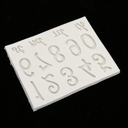 Vista 7 de Alfabeto de silicona número 0-9 3D en relieve Fondant Chocolate Mold Alfabetos Letra Pastel Hornear DIY Silicona Cumpleaños Pastel Decoración Arte