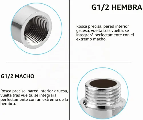 Vista 5 de Extensión de brazo de ducha de 1 pulgada, brazo de extensión de cabezal de ducha de acero inoxidable para accesorios de baño