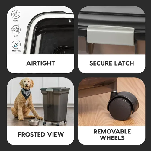 Vista 17 de Contenedor hermético para almacenamiento de alimentos Iris Premium, Bronceado, pequeño Wheels for Mobility, Airtight Seal, BPA-Free, Best for Bird