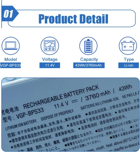 Vista 2 de Dentsing VGP-BPS33 - Batería para portátil compatible con Sony Vaio Svt-14 Svt-15 T14 T15 pantalla táctil Ultrabooks VAIO SVT14126CXS SVT14127CGS