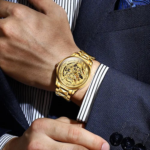 Vista 3 de OUPINKE Relojes de pulsera mecánicos automáticos para hombre, vestido de lujo, acero de tungsteno, luminoso, impermeable, zafiro, calendario