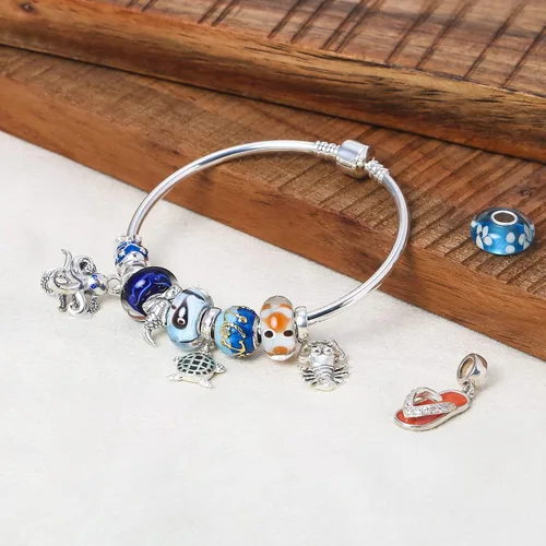 Vista 4 de Bling Jewelry Ocean Blue Enamel Siren Mermaid Aquatic Nautical Sea Blow Fish Octopus Vacation Charm Bead For Women Teen .925 Sterling Silver Fits