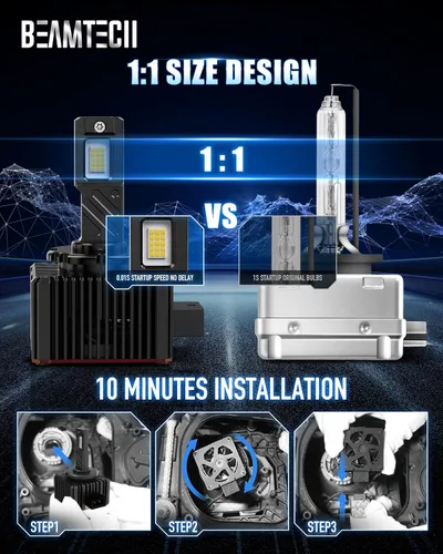 Vista 4 de BEAMTECH Bombilla D1S/D1R, 28000 lúmenes, 80 W, tamaño 1:1, 6500 K, niebla