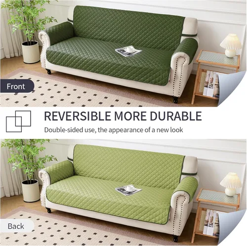 Vista 2 de Funda reversible para sofá de 3 cojines, lavable, con correas elásticas, resistente al agua, apta para perros y mascotas