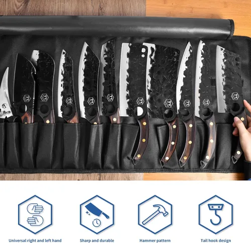 Vista 3 de XYJ Full Tang Cuchillo de deshuesado curvado de acero inoxidable para acampar serbio de 6 pulgadas con funda de transporte de cuero, juego