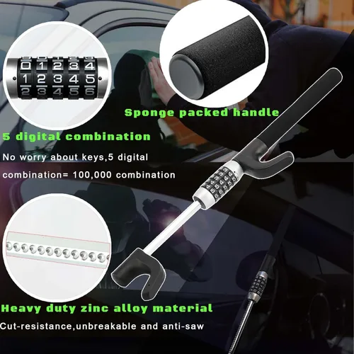 Vista 3 de Cerradura de volante, dispositivo antirrobo para automóvil, contraseña sin llave, barra de prevención de robo para automóvil, camiones, SUV