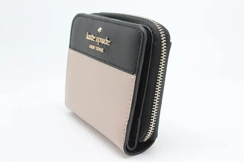 Vista 5 de Kate Spade Staci - Cartera pequeña con cremallera alrededor de color beige cálido, color negro, multicolor