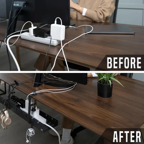 Vista 5 de Bandeja de Gestión de Cables Bajo el Escritorio Sin Taladro - Extensible de 16" a 31" de Acero Resistente Ocultador de Cables de Escritorio