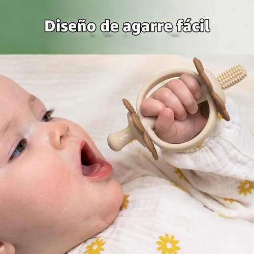 Vista 6 de juguetes de dentición de silicona para bebés haakaa, extremo con forma de pezón para masaje de encías, cabeza de cepillo de dientes de 360°