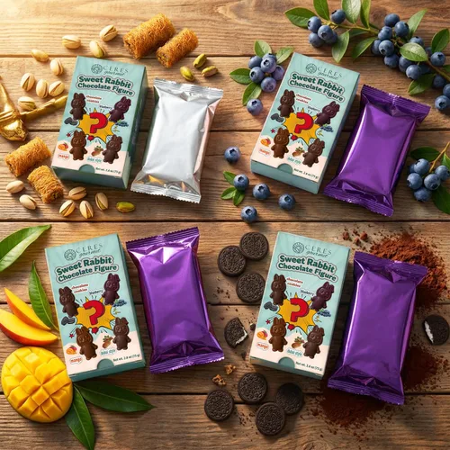 Vista 3 de Ceres Gourmet Surprise Dubai Barra de chocolate, 1 paquete de galletas misteriosas o chocolate de conejo dulce con sabor a mango, arándano